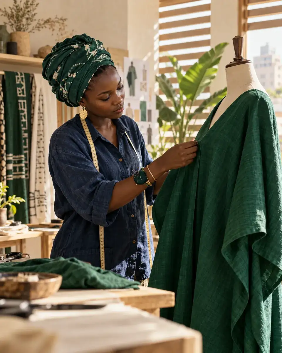 Créatrice dans un atelier de couture